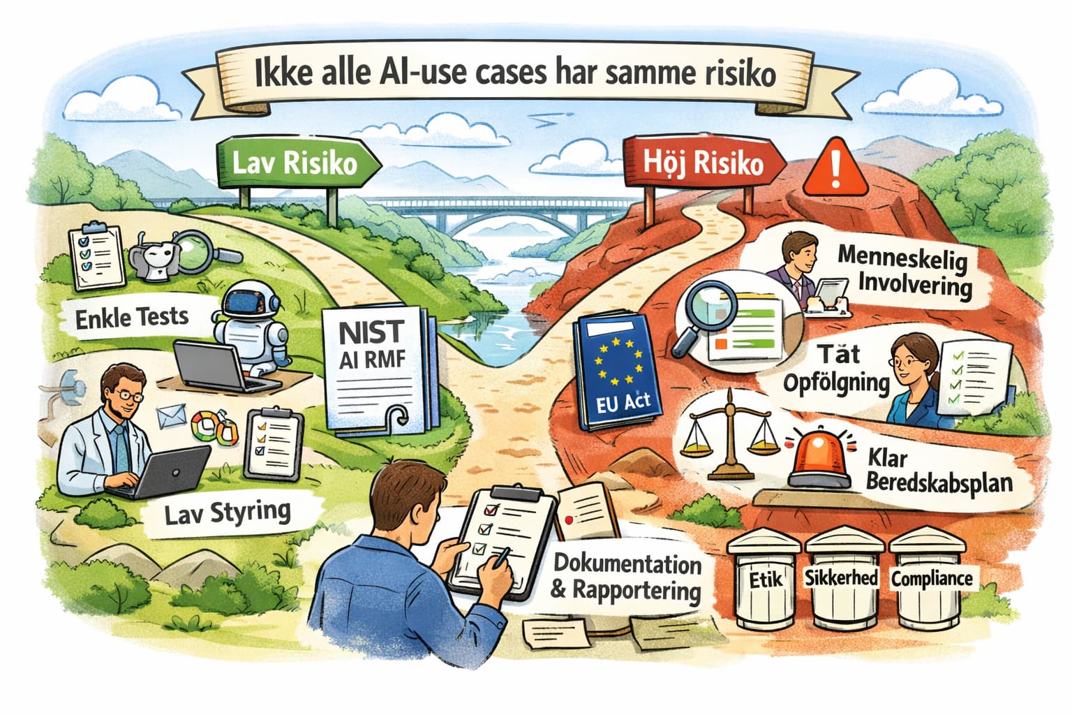 AI-risikoklassificeringsmatrix med vurderingskriterier og governance-kontroller
