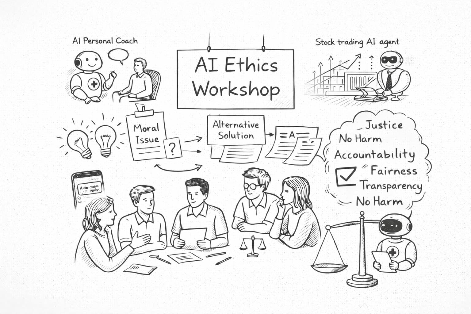 Team working through AI ethics case studies and trade-off analysis